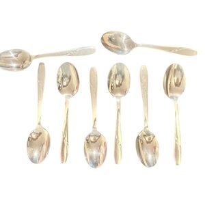 Eight ATOMIC STAR Vintage Wallace Serving Soup Spoons 1950’s